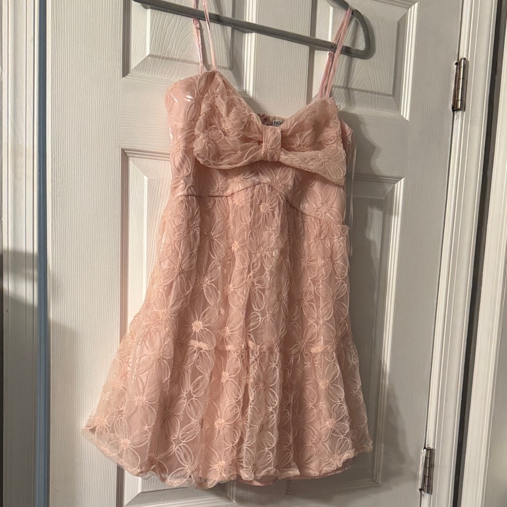 Fashion Nova Pink Lace Mini Dress